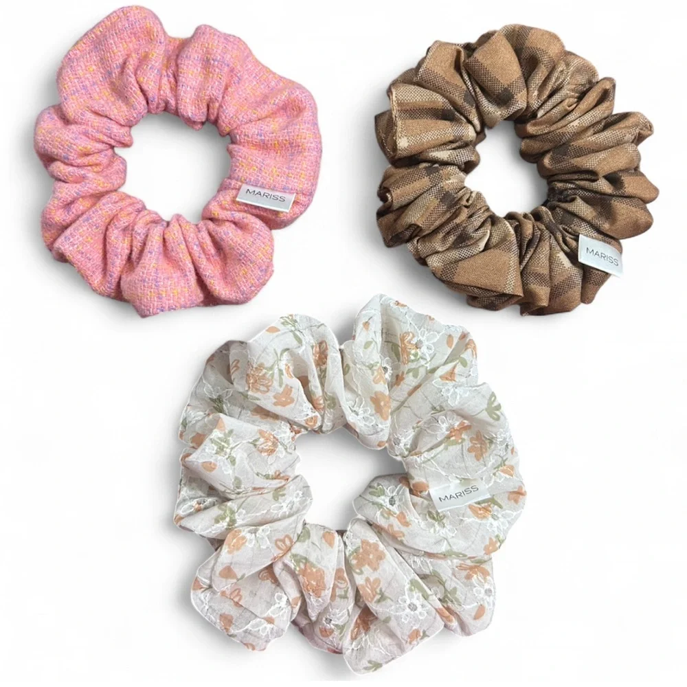 Marisa Handmade Scrunchie Set - Pink, Brown & Creme E/Elastic for 2-3 Turns NWT